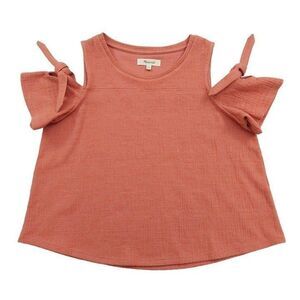 Madewell Top Womens XXS Orange Curvy Hem Cold Shoulder Round Neck Coquette